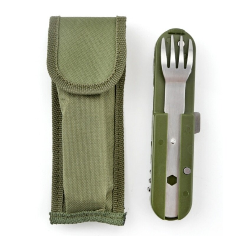 1ks skladací prenosný nerezový kempingový piknikový príbor nôž vidlička lyžica otvárač na fľaše príbory riad cestovná súprava kemping