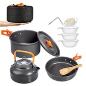 Kit de vase de gătit pentru camping Set de gătit în aer liber din aluminiu Fierbător de apă Oală Călătorie Drumeții Picnic Echipament pentru vesela pentru grătar