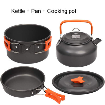 Kit de vase de gătit pentru camping Set de gătit în aer liber din aluminiu Fierbător de apă Oală Călătorie Drumeții Picnic Echipament pentru vesela pentru grătar