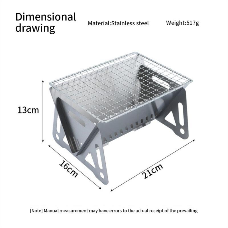 Pārnēsājams saliekams bārbekjū grils Apkures krāsnis Daudzfunkcionāls kempings BBQ grila plaukts tīkls Malkas plīts nerūsējošā tērauda BBQ grils