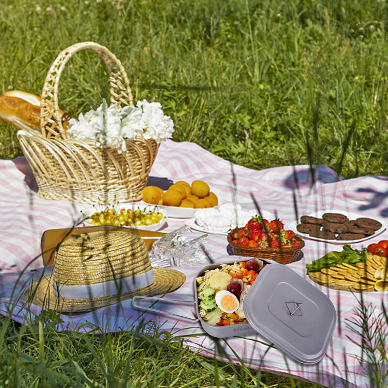 TOMSHOO titāna pusdienu kaste viegla kempinga Bento kaste ar salokāmu rokturi un vāku ēdiena gatavošanai brīvā dabā kempinga pārgājienu piknikam