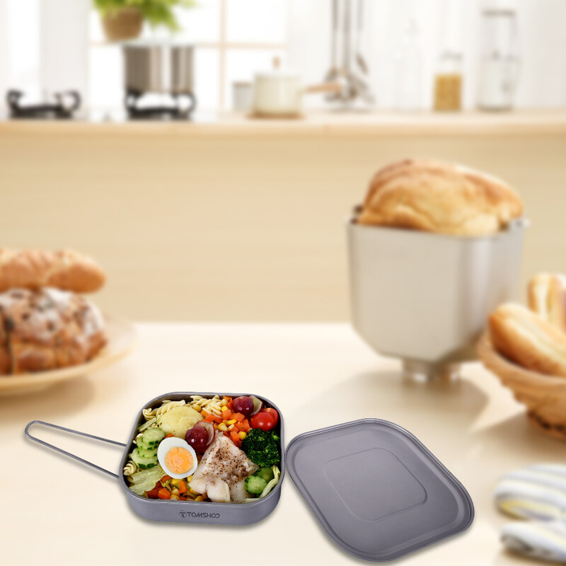 TOMSHOO titāna pusdienu kaste viegla kempinga Bento kaste ar salokāmu rokturi un vāku ēdiena gatavošanai brīvā dabā kempinga pārgājienu piknikam