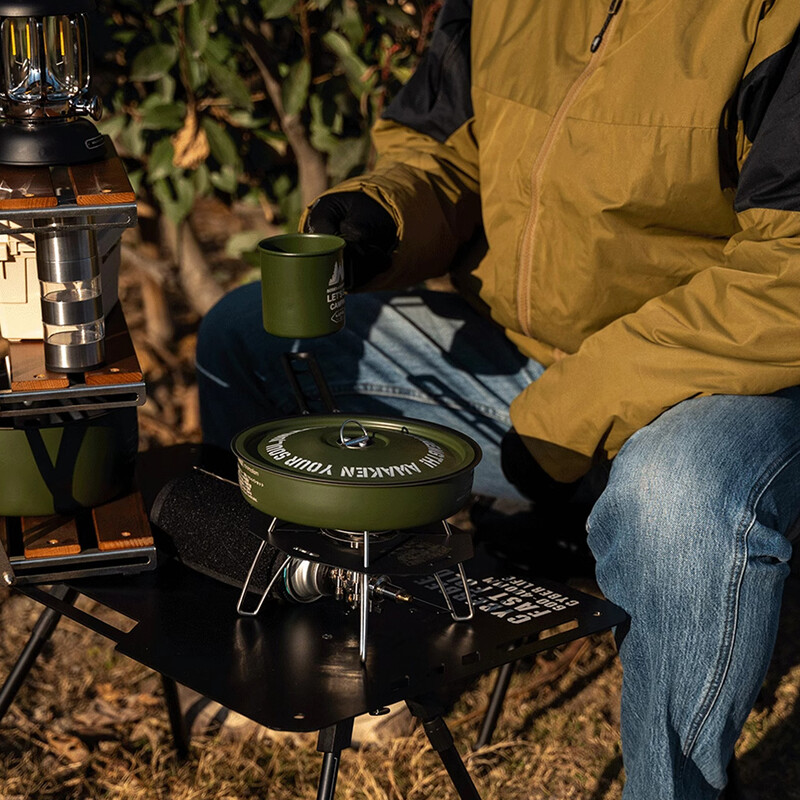 Ēdienu gatavošanas komplekts āra kempingam Kempinga trauku komplekts Kempinga katlu un pannu komplekts kempingam, mugursomai, gatavošanai ārā un piknikam