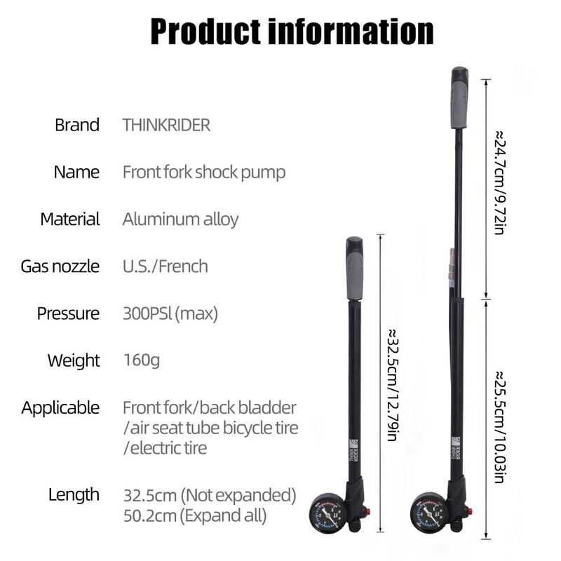 ThinkRider преносима въздушна помпа за велосипед с високо налягане 300psi с габарит за вилка и задно окачване, амортисьор, планински велосипед