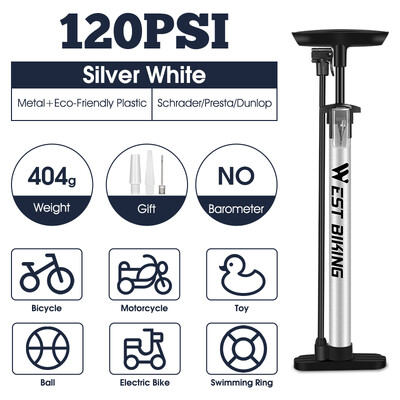 WEST BIKING Velosipēdu gaisa sūknis augstspiediena riteņbraukšanai 140 PSI grīdas sūknis MTB šosejas velosipēds Schrader Presta Valve Ball Riepu piepūtējs