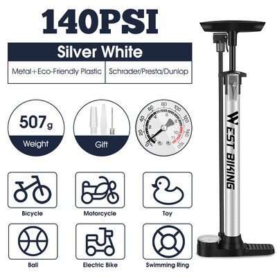 WEST BIKING Velosipēdu gaisa sūknis augstspiediena riteņbraukšanai 140 PSI grīdas sūknis MTB šosejas velosipēds Schrader Presta Valve Ball Riepu piepūtējs