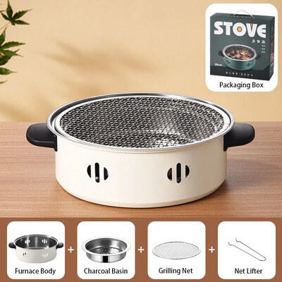Барбекю скара от неръждаема стомана Домашен открит къмпинг Печка за барбекю на дървени въглища Скара Мрежа Преносим бездимен кръгъл тиган за барбекю