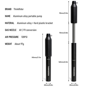ThinkRider 120Psi Мини велосипедна помпа Алуминиева сплав Велосипедна ръчна въздушна помпа Вентилатор за гуми Schrader Presta Valve MTB Помпа за шосейно колоездене