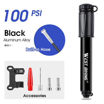 WEST BIKING Velosipēdu sūknis no alumīnija sakausējuma 130PSI/160PSI augstspiediena mini gaisa sūknis velosipēda riepu piepūšanai MTB