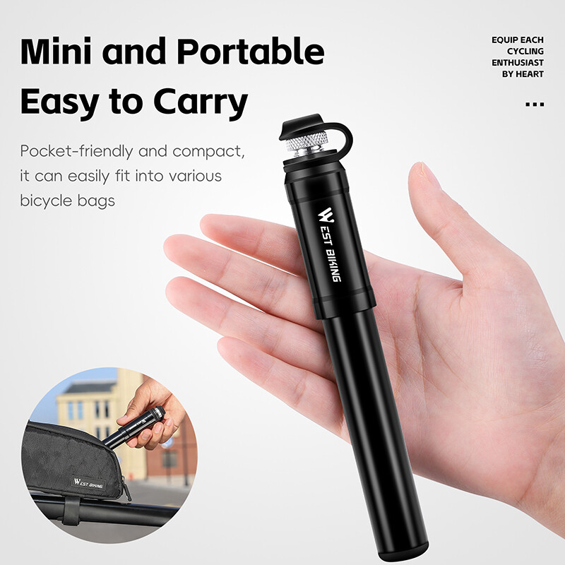 WEST BIKING Velosipēdu sūknis no alumīnija sakausējuma 130PSI/160PSI augstspiediena mini gaisa sūknis velosipēda riepu piepūšanai MTB