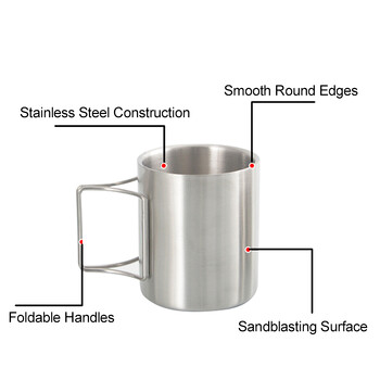 Чаша за къмпинг 200 мл/300 мл/400 мл Чаша за вода от неръждаема стомана Чаша за чай Чаша за кафе със сгъваеми дръжки за къмпинг на открито, раница