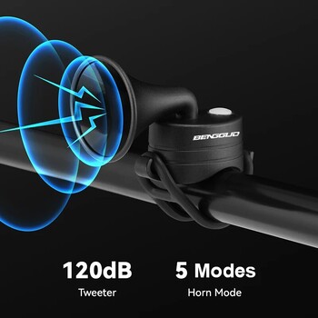 Велосипеден електронен клаксон E-Bike Horn 120dB силен предупредителен звук USB акумулаторен IPX4 водоустойчив скутер шосеен планински велосипед звънец