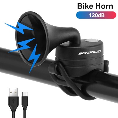 Велосипеден електронен клаксон E-Bike Horn 120dB силен предупредителен звук USB акумулаторен IPX4 водоустойчив скутер шосеен планински велосипед звънец