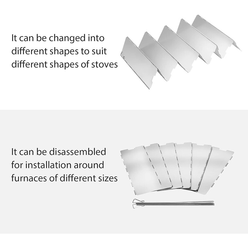 Saliekamais degļu vējstikls āra kempinga plīts pikniks, degļa vējstikls nerūsējošā tērauda noņemams gāzes plīts vējstikls