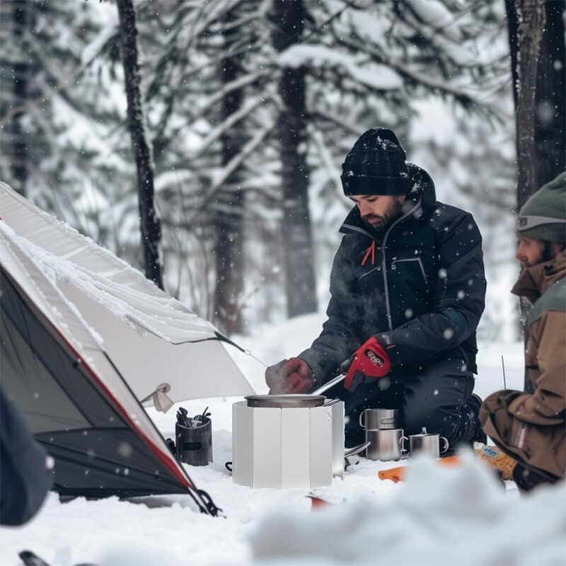 Saliekamais degļu vējstikls āra kempinga plīts pikniks, degļa vējstikls nerūsējošā tērauda noņemams gāzes plīts vējstikls