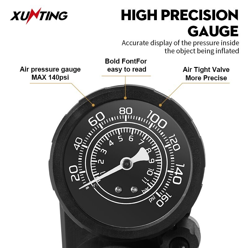 Xunting Bike Foot Mini Pump 140PSI velosipēda riepas Presta&Schrader Valve grīdas sūknis šosejas velosipēda MTB spiediena mērītāja piederumiem