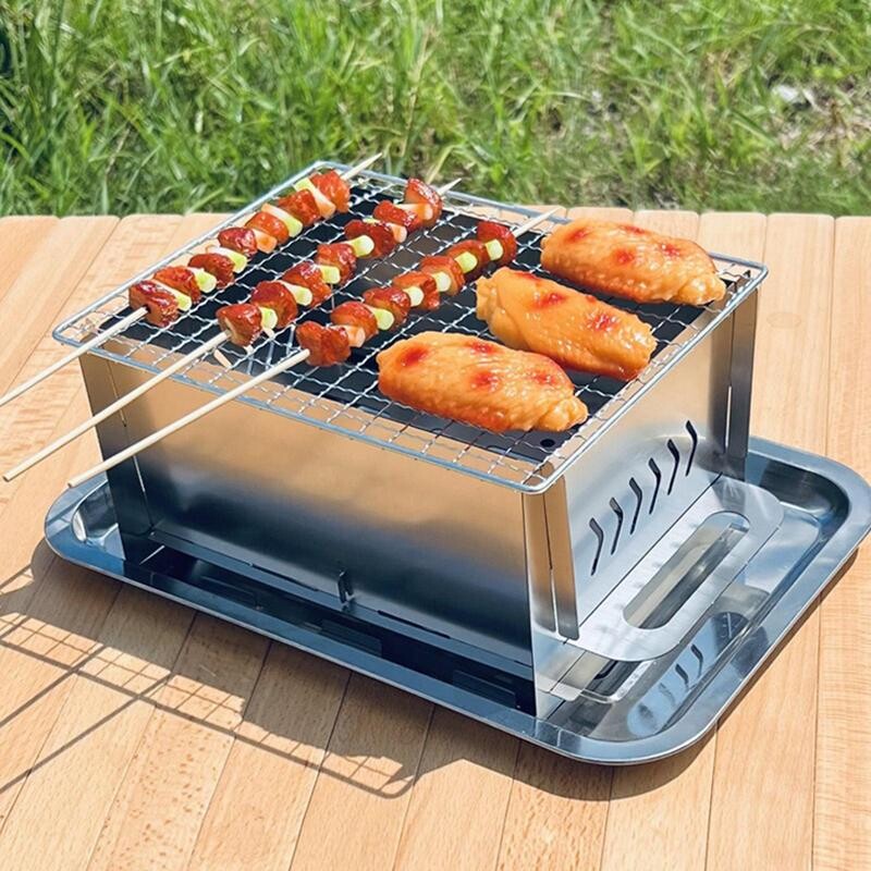 Neliels grila grils, pārnēsājams nerūsējošā tērauda saliekamais grils BBQ grils Daudzpusīgs grila rīks bārbekjū grils āra dārza parkiem