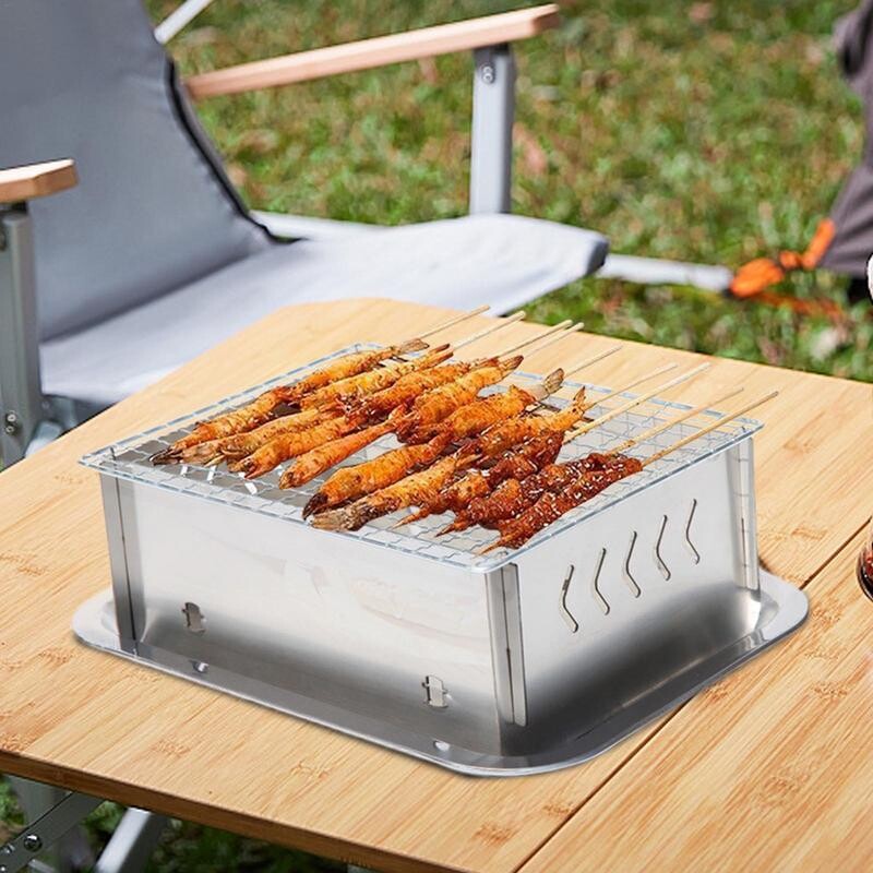 Neliels grila grils, pārnēsājams nerūsējošā tērauda saliekamais grils BBQ grils Daudzpusīgs grila rīks bārbekjū grils āra dārza parkiem