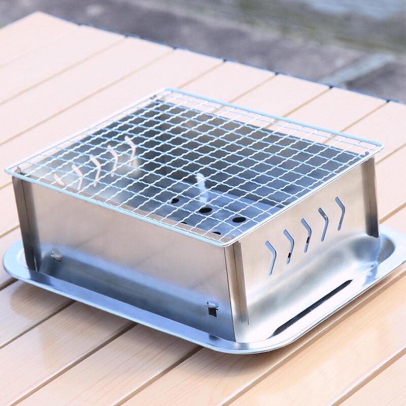 Neliels grila grils, pārnēsājams nerūsējošā tērauda saliekamais grils BBQ grils Daudzpusīgs grila rīks bārbekjū grils āra dārza parkiem