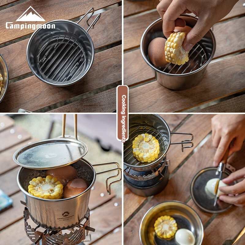 CAMPINGMOON W9 Suport pentru aburi pentru picnic pentru camping în aer liber Suport pentru aburi, potrivit pentru boluri de zăpadă, plasă de jos din oțel inoxidabil