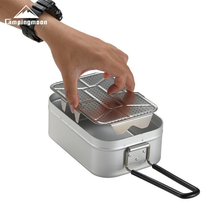 CAMPINGMOON āra kempings alumīnija pusdienu kastes apakšējais tīkls piknikam, sabiezināts nerūsējošā tērauda tvaicēšanas tīkls ar augstu tvaicēšanas loksni
