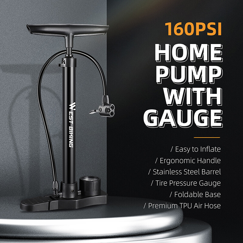WEST BIKING Велосипедна помпа 160PSI Въздушна помпа под налягане с манометър Schrader/Presta/Dunlop Valve Inflator Househood Bike Ball Pump Tool Tool