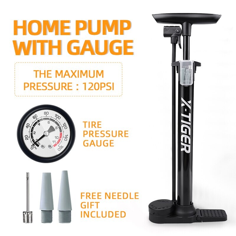 Велосипедна помпа X-TIGER 120psi манометър с колан от неръждаема стомана, подходящ клапан Schrader/Presta/Dunlop Аксесоари за велосипедни велосипеди