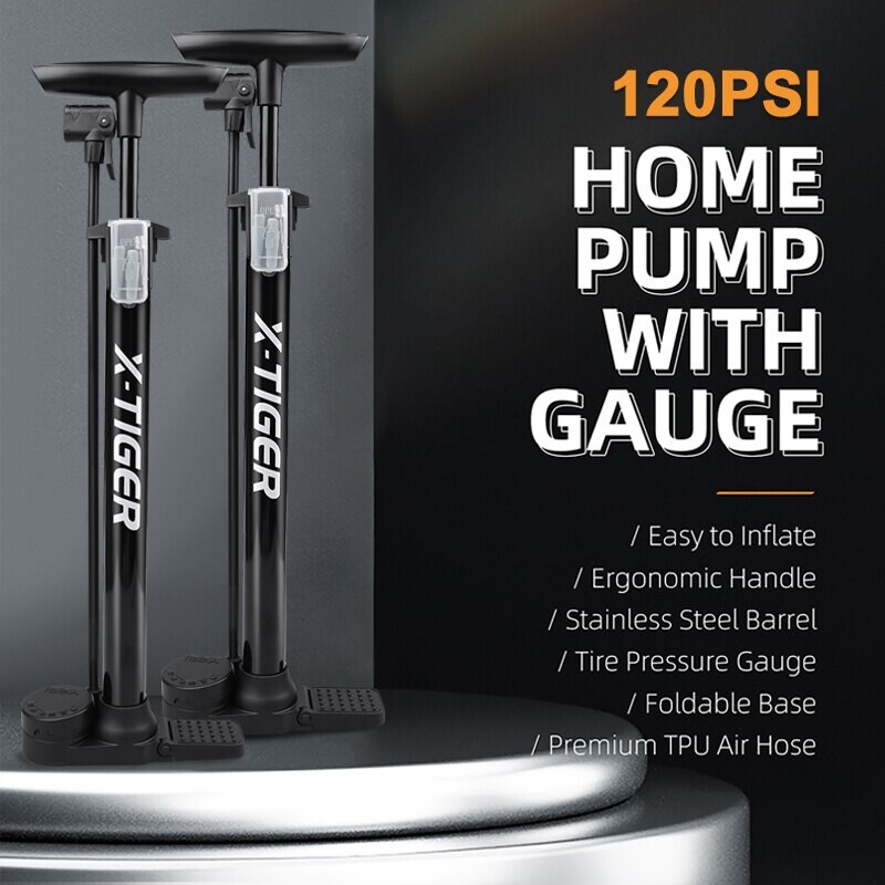 Велосипедна помпа X-TIGER 120psi манометър с колан от неръждаема стомана, подходящ клапан Schrader/Presta/Dunlop Аксесоари за велосипедни велосипеди