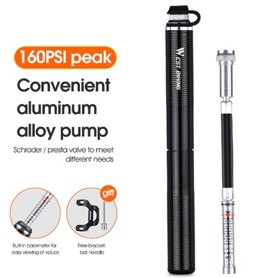 WEST BIKING Pumpa za bicikle s manometrom 160PSI Cestovna MTB biciklistička pumpa Presta Schrader crijevo Dodaci za napuhavanje zraka u gumama