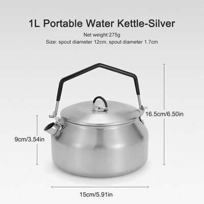 1L чайник от неръждаема стомана 304 Външен преносим чайник за вода с голям капацитет Прибори за варене Оборудване за къмпинг Чайник за кафе
