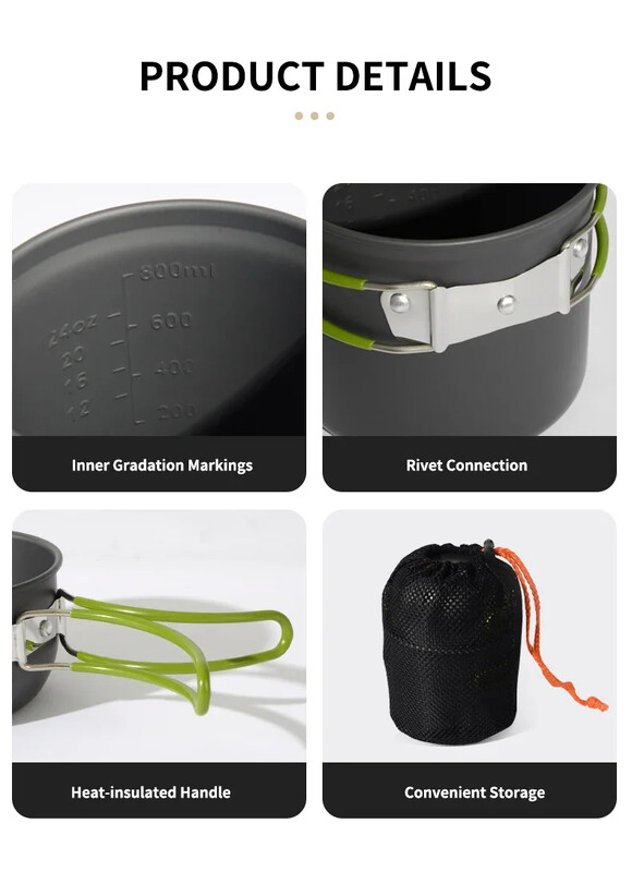 Āra kempinga virtuves komplekts nodrošina cieta alumīnija sakausējuma materiāla virtuves piederumu komplektu pārgājienu un piknika aprīkojumu