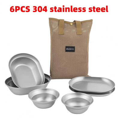 NOBANA Външни преносими чинии Къмпинг комплект прибори за хранене с полирани прибори Лесни за почистване чинии Къмпинг аксесоари за готвене