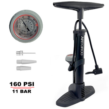 160 PSI High Pressure Sport Ball Floor Pump with Gauge: Bicycle Tire Pump - Air Pumps with Presta and Schrader Valve - Inflator