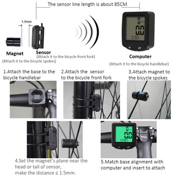 Υπολογιστής ποδηλάτου 1 PC Ψηφιακό οδόμετρο ποδηλάτου Αισθητήρες ταχύμετρου πολλαπλών λειτουργιών Αξεσουάρ ποδηλάτου υπολογιστή Αδιάβροχο