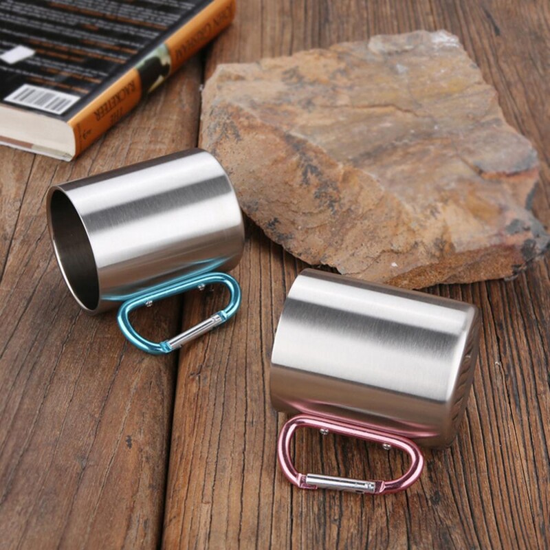 360 ml āra ūdens krūze kempinga ceļojumiem no nerūsējošā tērauda krūzes karabīnes āķa rokturis piknika ūdens krūze āra ceļojumu pārgājienu krūzes