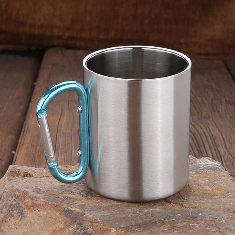 360 ml āra ūdens krūze kempinga ceļojumiem no nerūsējošā tērauda krūzes karabīnes āķa rokturis piknika ūdens krūze āra ceļojumu pārgājienu krūzes