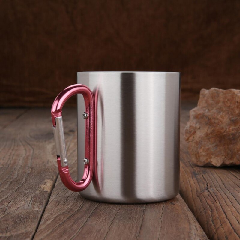 360 ml āra ūdens krūze kempinga ceļojumiem no nerūsējošā tērauda krūzes karabīnes āķa rokturis piknika ūdens krūze āra ceļojumu pārgājienu krūzes