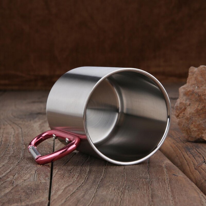 360 ml āra ūdens krūze kempinga ceļojumiem no nerūsējošā tērauda krūzes karabīnes āķa rokturis piknika ūdens krūze āra ceļojumu pārgājienu krūzes