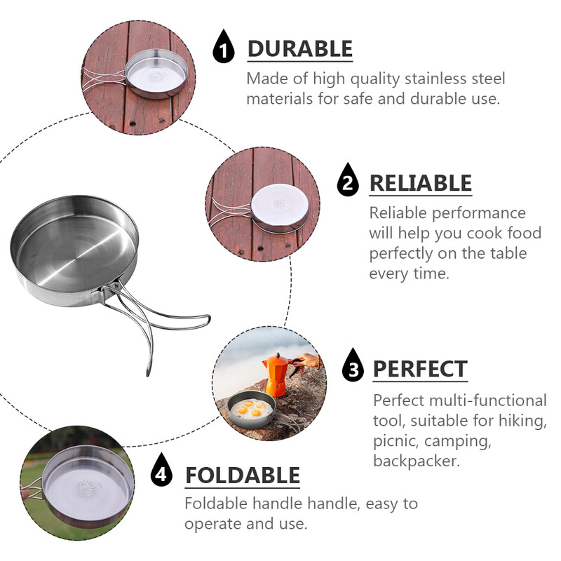 Nerūsējošā tērauda nelipīgā panna āra gatavošanas katls Pārnēsājams virtuves trauks pārgājieniem un piknikam kempingā