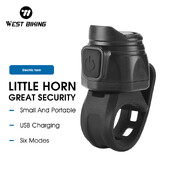 West Biking Звънец за електрически велосипед USB акумулаторен предупредителен клаксон 6 Режим на звука Кормило Пръстен за велосипед Високи децибели Аксесоари за велосипед