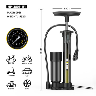 BEELORD profesionālas klases velosipēda sūknis ar spiediena mērītāju — MAX 160 PSI lodveida piepūšanas adatas Presta/Schrader vārsta adapteri