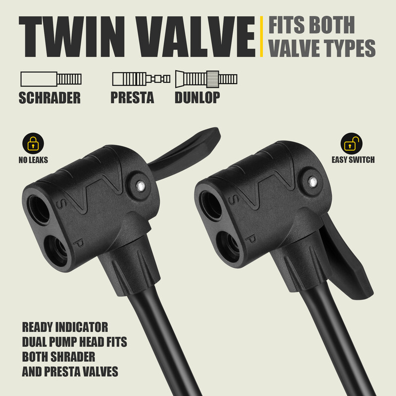BEELORD profesionālas klases velosipēda sūknis ar spiediena mērītāju — MAX 160 PSI lodveida piepūšanas adatas Presta/Schrader vārsta adapteri