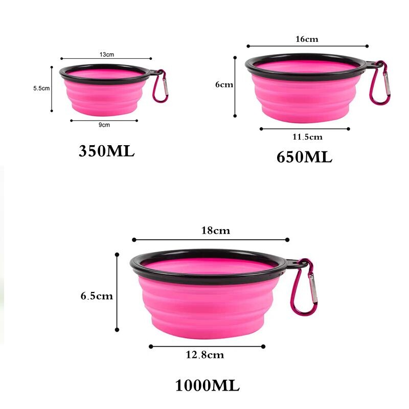 350/650/1000ML купа за кучета Преносима сгъваема купа за домашни любимци Сгъваема силиконова купа за вода за куче, пътуване на открито Контейнер за храна за кученца