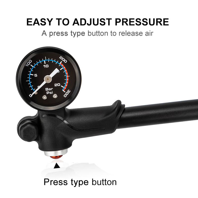 Pompă de aer pentru bicicletă ZTTO 300PSI Pompă de șoc pentru bicicletă MTB de înaltă presiune cu indicator de supapă Schrader Presta pentru suspensie spate a furcii din față