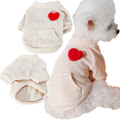 Бежови джобни дрехи за котки за домашни любимци Риза с качулки за кучета с шарка на сърце Костюм за малки и средни кучета Йорки Чивава