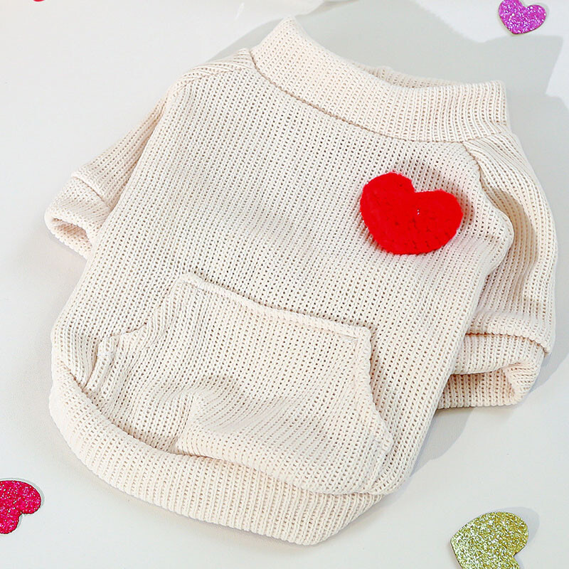 Бежови джобни дрехи за котки за домашни любимци Риза с качулки за кучета с шарка на сърце Костюм за малки и средни кучета Йорки Чивава