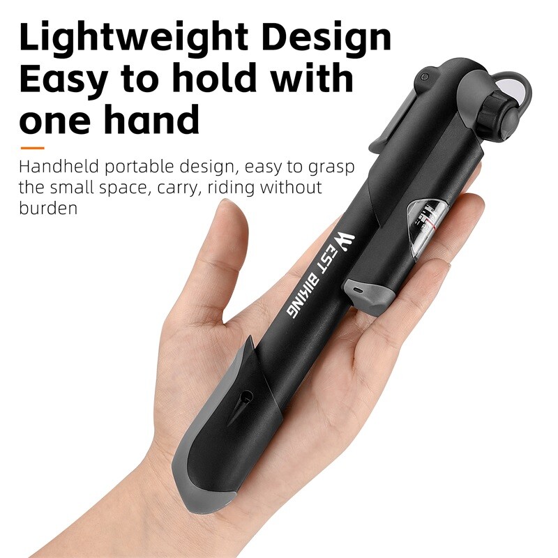 WEST BIKING Преносима велосипедна помпа с манометър Ръчна помпа за въздух за гуми за MTB шосеен велосипед Автомобилен скутер Schrader Presta Valve AV FV