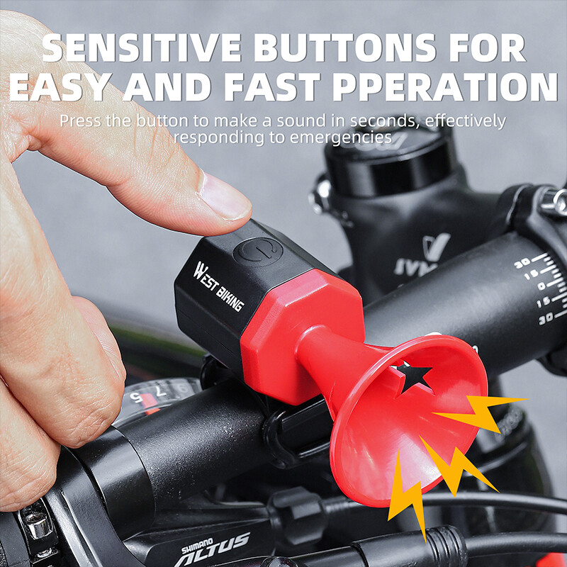 WEST BIKING Zvono za bicikl Biciklistički elektronički glasni sigurnosni alarm za trubu Električno USB punjivo vodootporno zvono upozorenja za bicikl