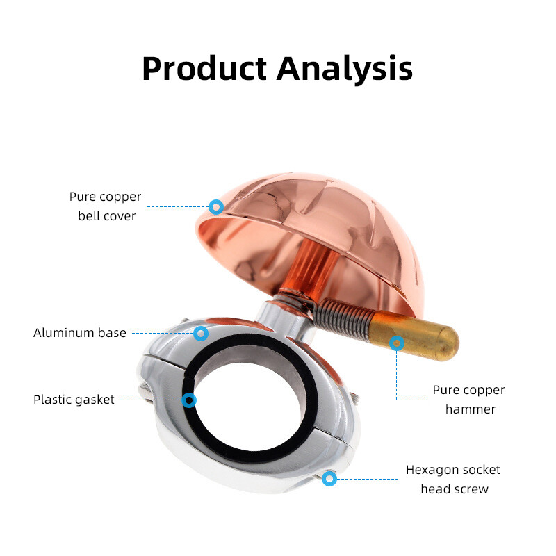 Vara velosipēda zvans 360° rotējošs lāpstiņš mazs velosipēda zvans 75 dB miniatūrs velosipēda zvans, kas izgatavots no tīra vara zvana vāka
