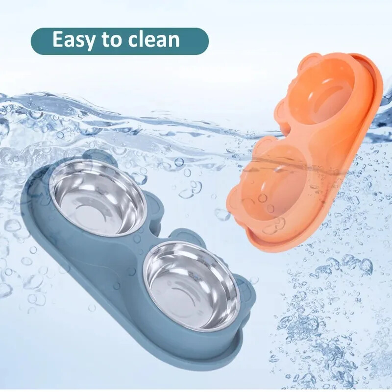 Boluri duble pentru câini Boli pentru apă și mâncare pentru câini Boli din oțel inoxidabil care împiedică răsturnarea bolurilor pentru hrănirea animalelor de companie pentru câini de talie medie